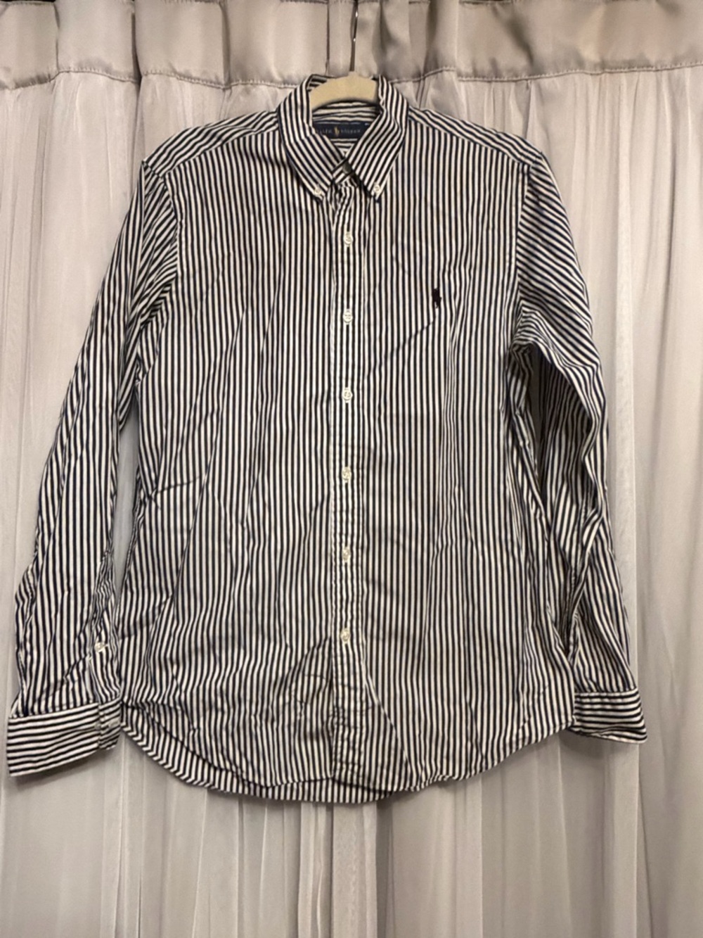 Ralph Lauren Navy and White Vertical Stripe Button-Down Shirt
